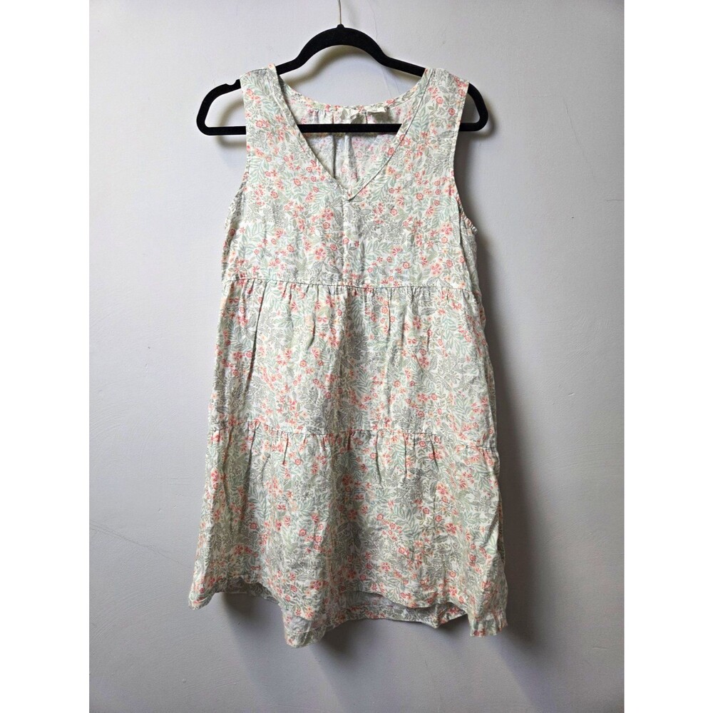 Joie Women's XS Linen Floral V-Neck Sleeveless A-Line Knee Dress Ivory